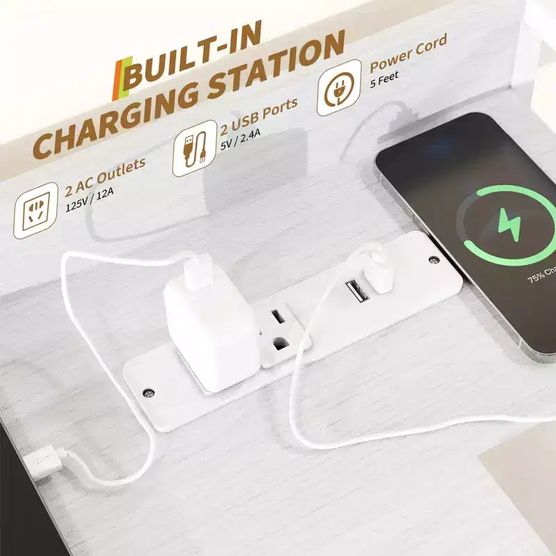 Commode, commode intelligente avec 11 tiroirs en tissu, station de recharge intégrée et RVB contrôlable par application, style industriel blanc