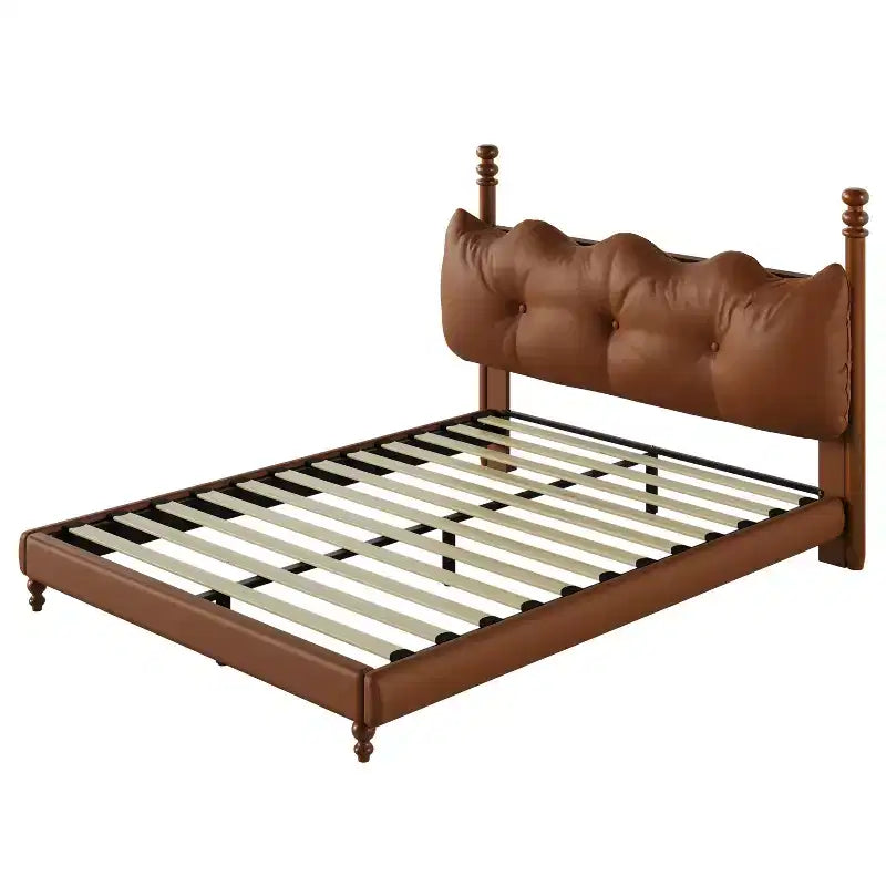 Cadre de lit Queen/King en cuir PU avec tête de lit capitonnée ondulée, de style moderne du milieu du siècle et vintage, Café - ModernLuxe