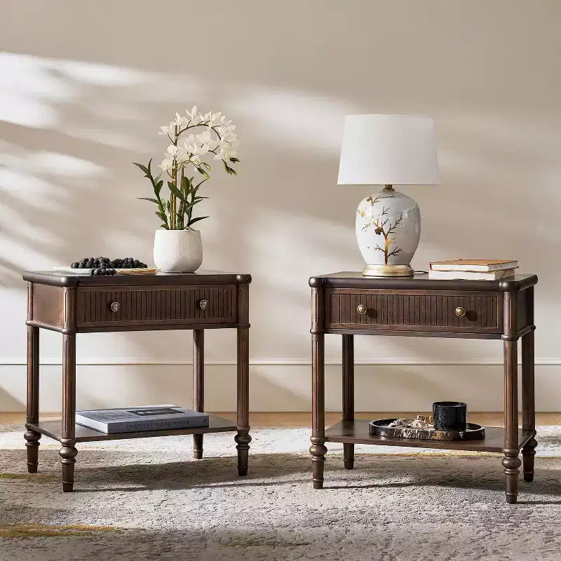 Godefroy Table d'appoint 1 tiroir, 66 cm, lot de 2 | HULALA HOME-WALNUT
