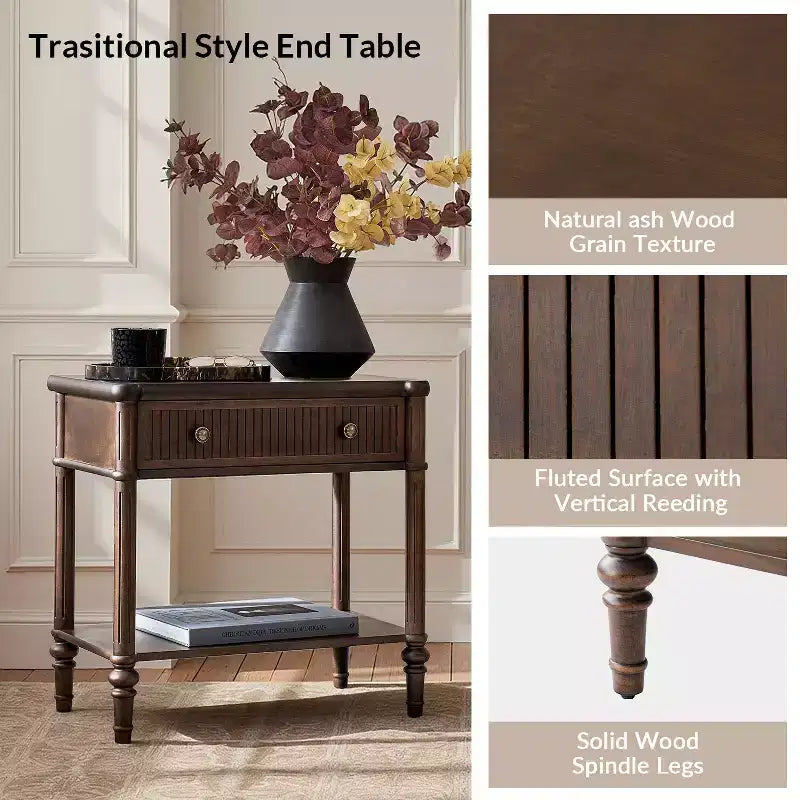 Godefroy Table d'appoint 1 tiroir, 66 cm, lot de 2 | HULALA HOME-WALNUT