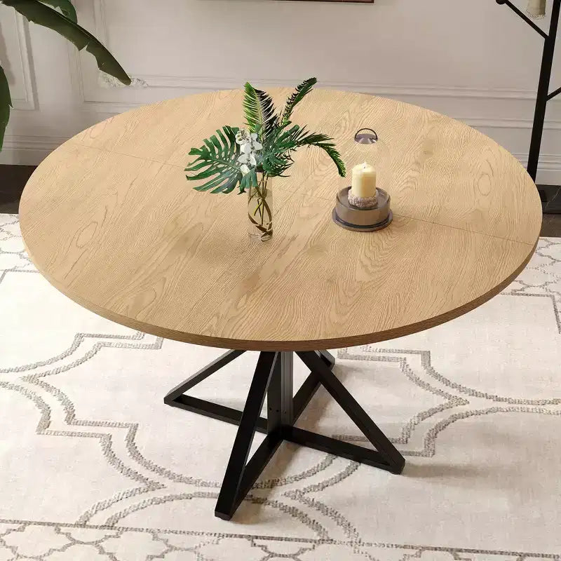Table à manger ronde pour 4-6 personnes, table de cuisine de style ferme de 120 cm avec rangement, tables à dîner circulaires pour la cuisine, la salle à manger, le salon, la salle de réunion