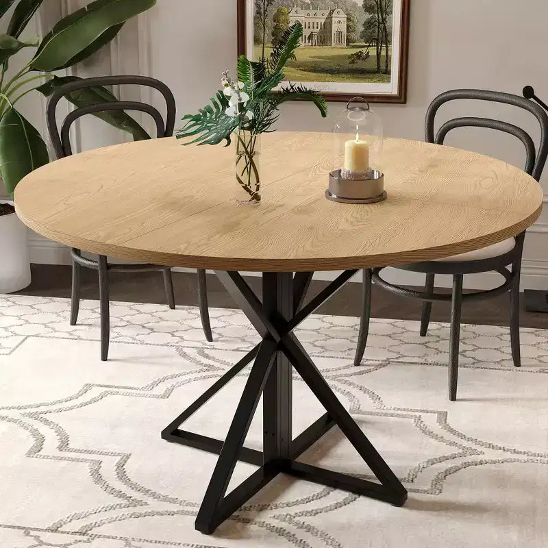 Table à manger ronde pour 4-6 personnes, table de cuisine de style ferme de 120 cm avec rangement, tables à dîner circulaires pour la cuisine, la salle à manger, le salon, la salle de réunion