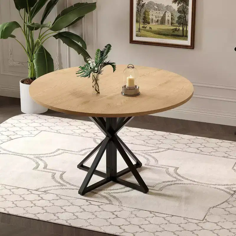 Table à manger ronde pour 4-6 personnes, table de cuisine de style ferme de 120 cm avec rangement, tables à dîner circulaires pour la cuisine, la salle à manger, le salon, la salle de réunion