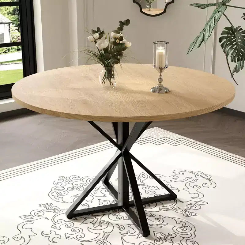 Table à manger ronde pour 4-6 personnes, table de cuisine de style ferme de 120 cm avec rangement, tables à dîner circulaires pour la cuisine, la salle à manger, le salon, la salle de réunion
