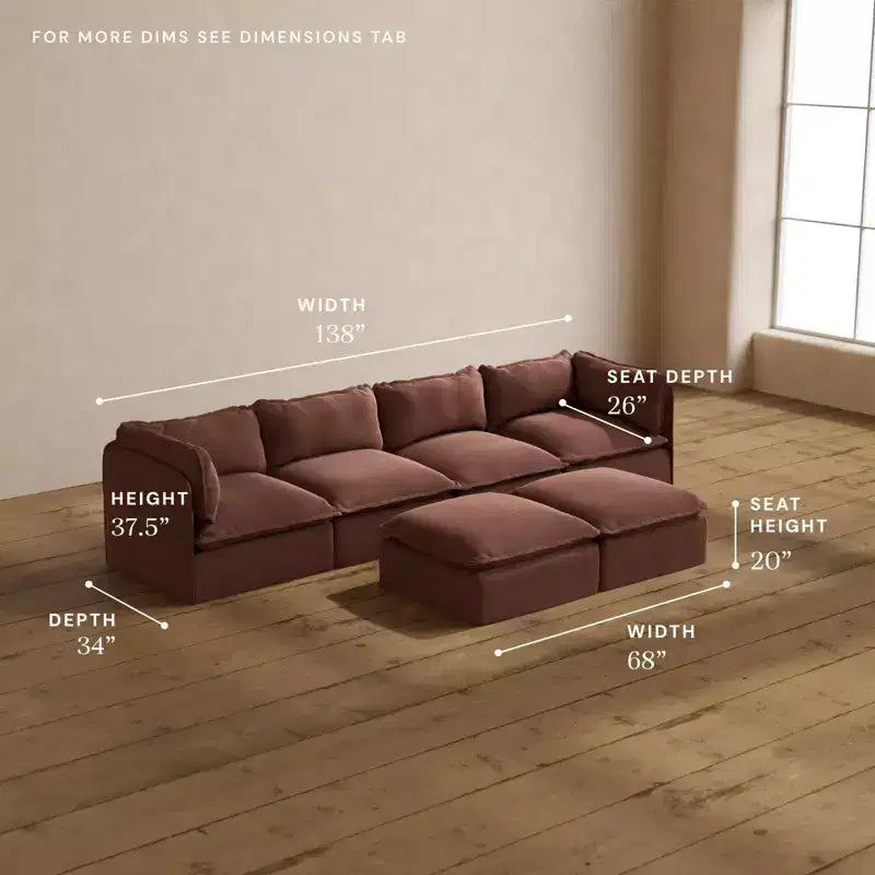 Canapé modulaire lavable 4 places Anabei + banc ottoman | Assise Deluxe+ et coussin Cloud
