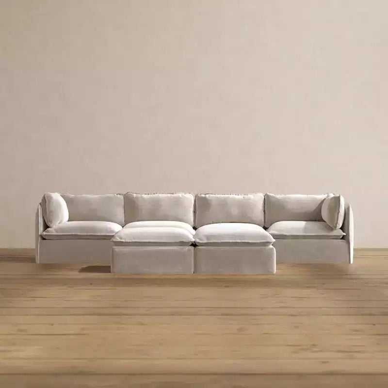 Canapé modulaire lavable 4 places Anabei + banc ottoman | Assise Deluxe+ et coussin Cloud