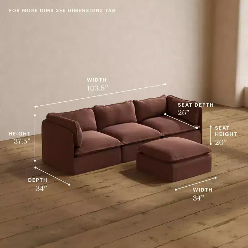 Canapé modulaire lavable 3 places Anabei + ottomane | Assise et coussin de contour Memorix+