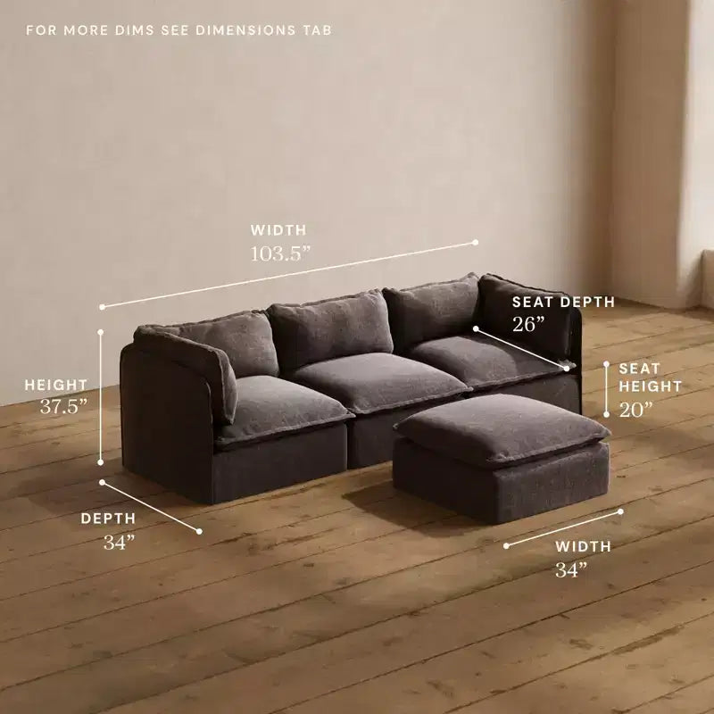 Canapé modulaire lavable 3 places Anabei + ottomane | Assise et coussin de contour Memorix+