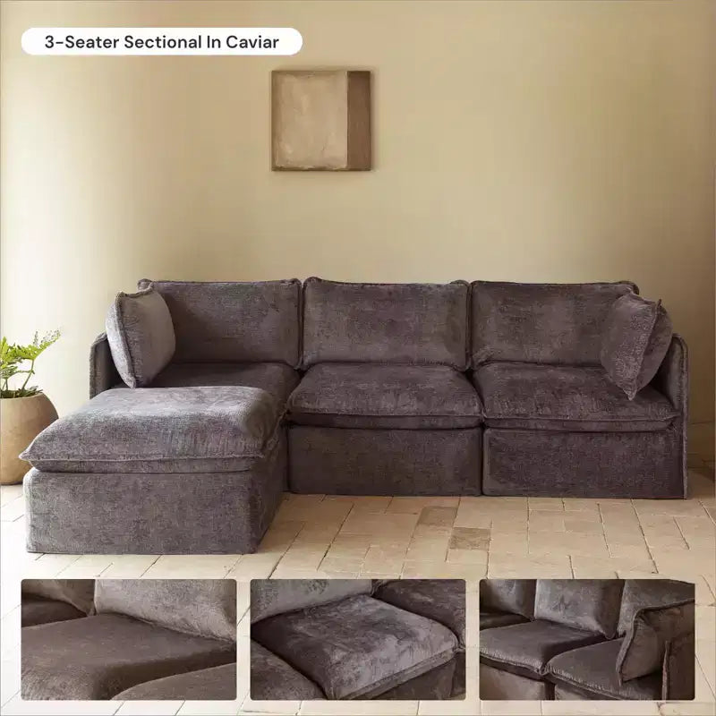 Canapé modulaire lavable 3 places Anabei + ottomane | Assise et coussin de contour Memorix+