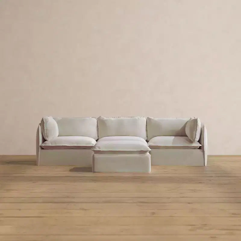 Canapé modulaire lavable 3 places Anabei + ottomane | Assise et coussin de contour Memorix+