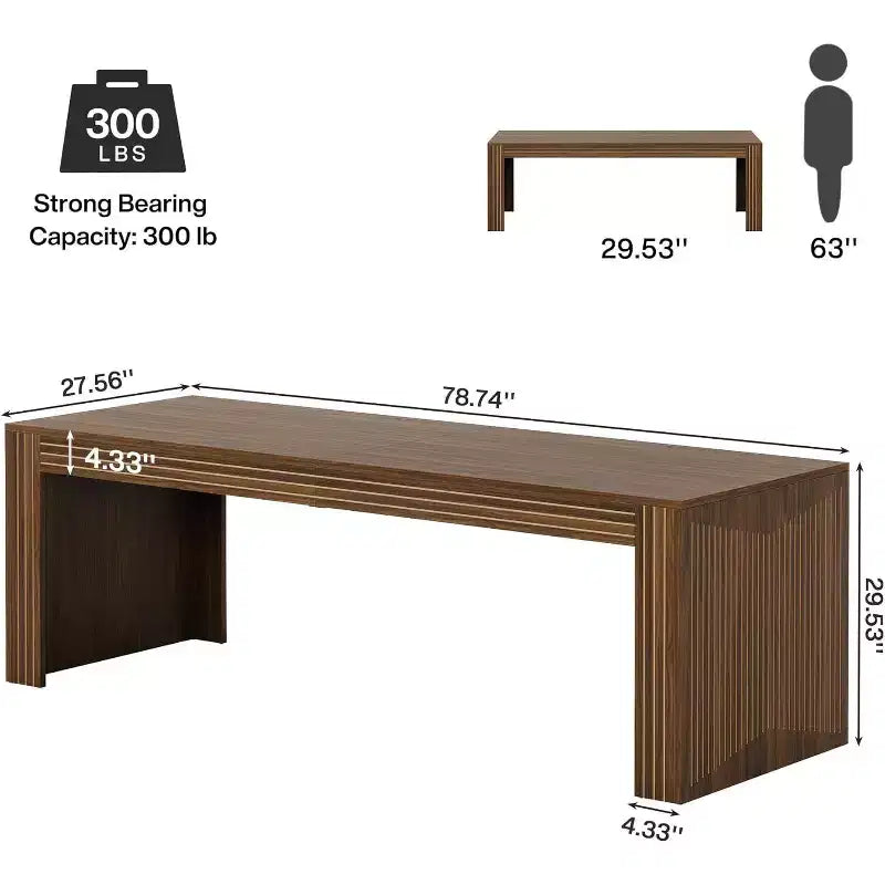 Grand bureau Lantine de 199 cm, double bureau deux personnes pour bureau à domicile, longue table d'écriture d'ordinateur en bois pour bureau, marron foncé