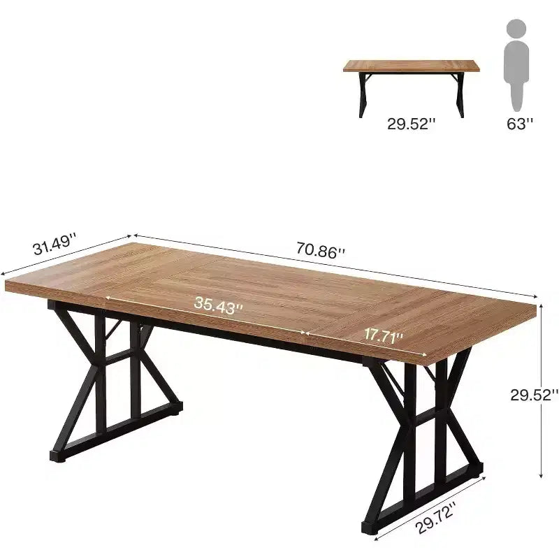Grand bureau de direction Lantine de 180 cm, table d'étude/d'écriture pour ordinateur de bureau à domicile de style industriel, brun clair/noir