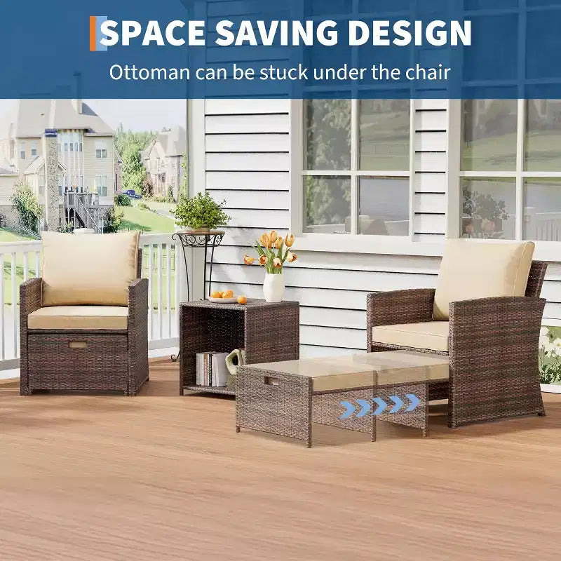 Ensemble de canapés de jardin 5 pièces à dossier haut, meubles d'extérieur en rotin PE avec coussins moelleux, 2 poufs et une table, pour jardin, balcon, porche, bord de piscine