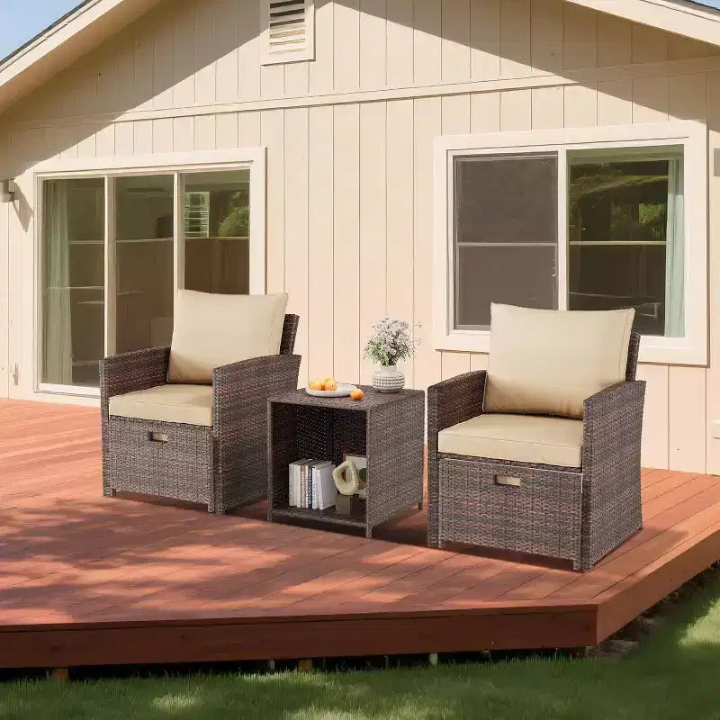 Ensemble de canapés de jardin 5 pièces à dossier haut, meubles d'extérieur en rotin PE avec coussins moelleux, 2 poufs et une table, pour jardin, balcon, porche, bord de piscine