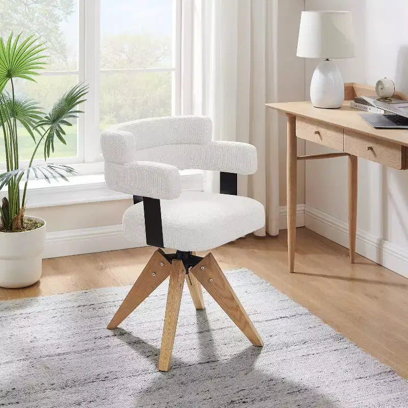 Chaise de bureau Art Leon sans roulettes, Fauteuil pivotant moderne du milieu du siècle, Chaise d'appoint rembourrée en tissu avec pieds en bois de chêne