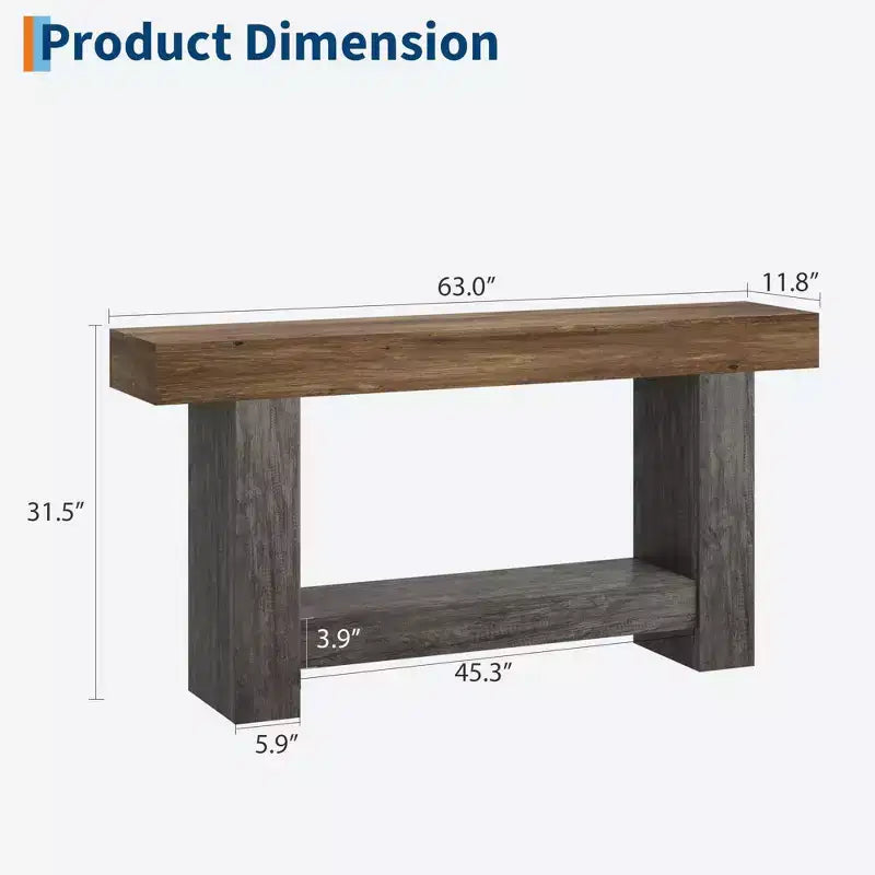 Console de ferme - Table d'entrée à 2 niveaux avec rangement pour salon, couloir et entrée