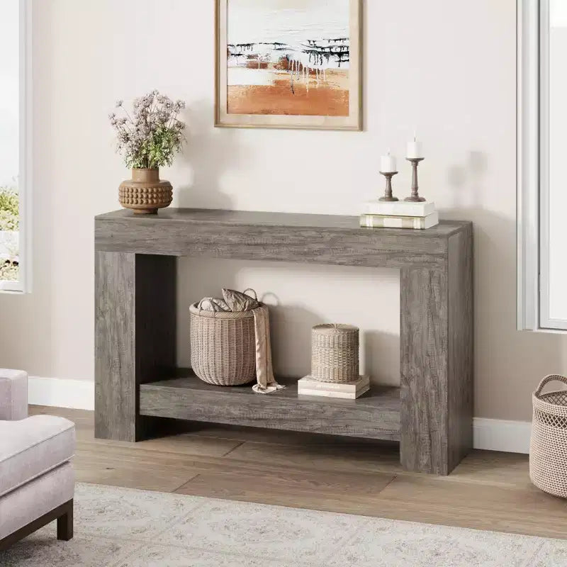 Console de ferme - Table d'entrée à 2 niveaux avec rangement pour salon, couloir et entrée