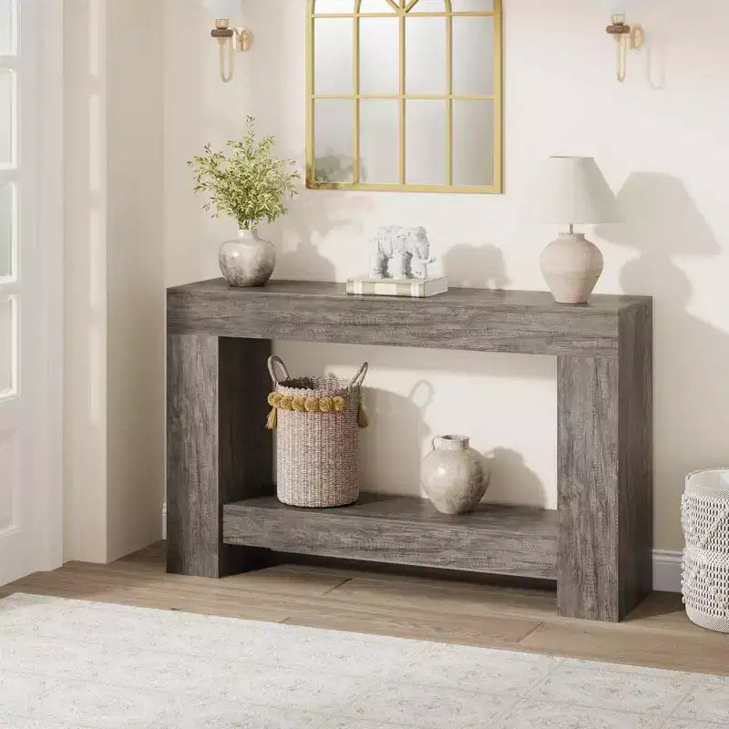 Console de ferme - Table d'entrée à 2 niveaux avec rangement pour salon, couloir et entrée