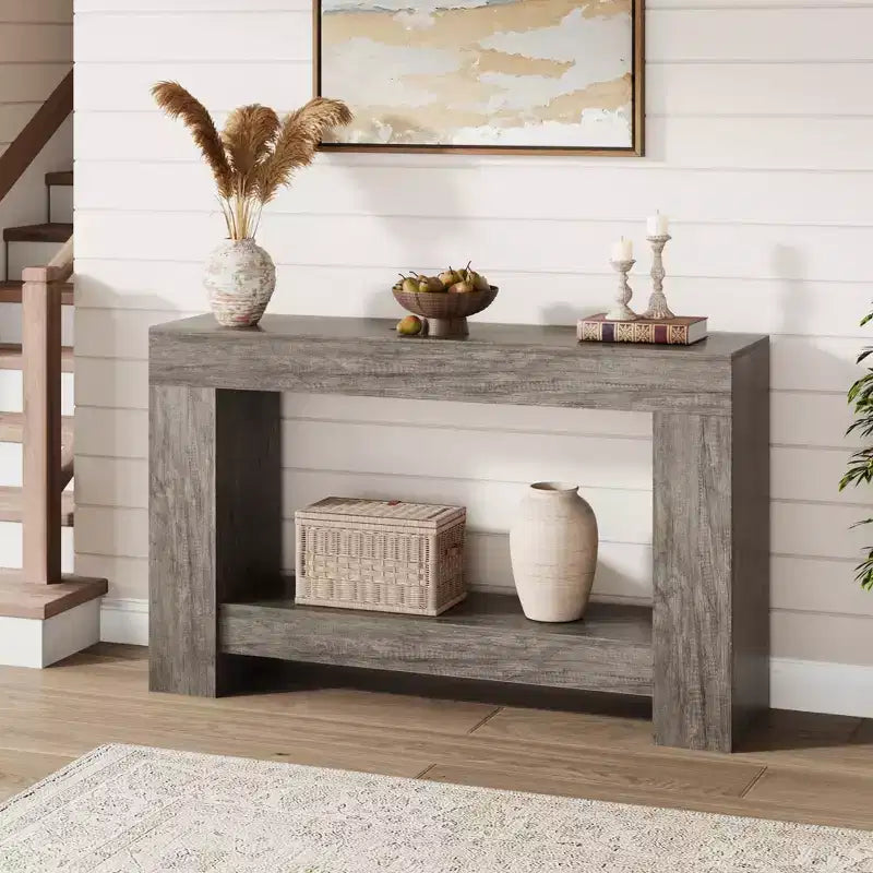 Farmhouse Console Table - 2-Tier Entryway Table with Storage for Living Room, Hallway & Entrance