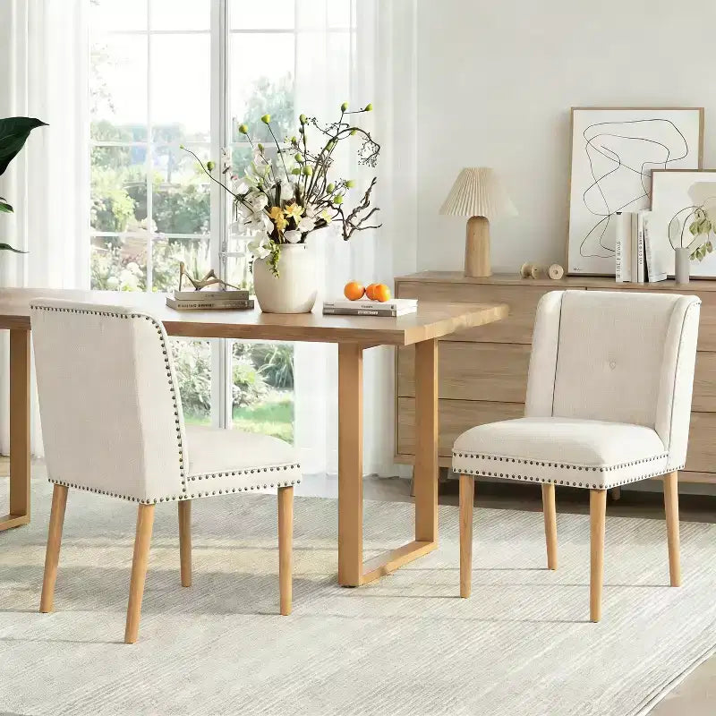 Christopher Knight Home Delph Modern Rivet Upholstered Dining Chairs with Rubber Wood Leg (Set of 2)