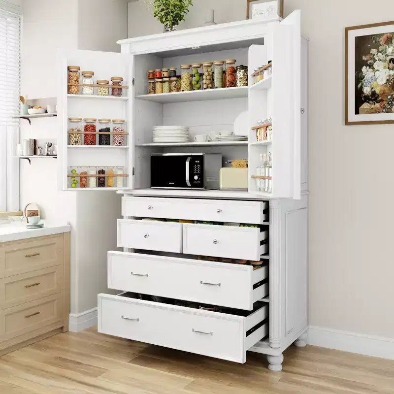 Meuble de cuisine autoportant Zeus & Ruta 77.3 avec 6 portes, 5 tiroirs et étagères réglables
