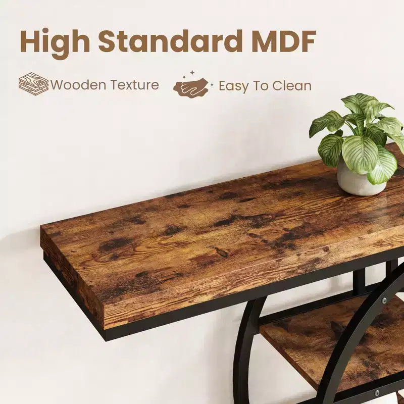 Console industrielle 55, table de canapé étroite à 5 niveaux avec cadre en métal et étagères de rangement multifonctionnelles pour salon et couloir