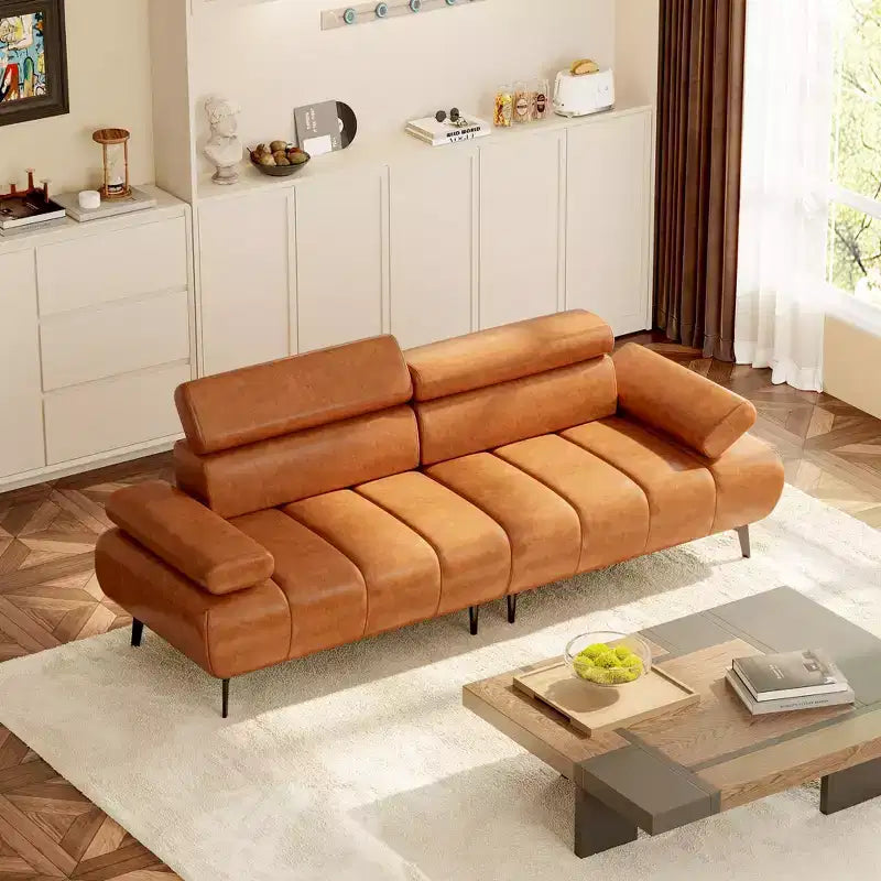 Canapé-lit 3 places en similicuir 86,6 po – Canapé-futon convertible avec dossier réglable et design divisé – Marron