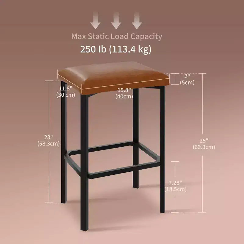 Lot de 2 tabourets de bar Coolmee de 61 cm, chaises de cuisine en cuir PU avec 2 tabourets de bar rembourrés épais à hauteur de comptoir, base en métal robuste, assemblage facile