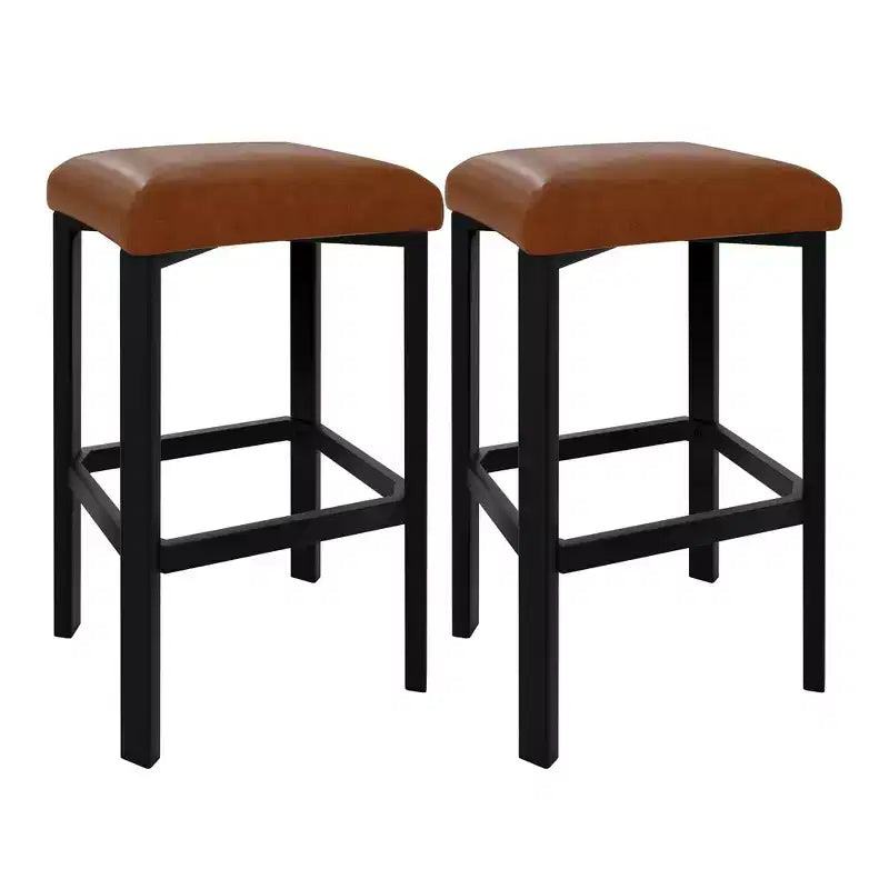 Lot de 2 tabourets de bar Coolmee de 61 cm, chaises de cuisine en cuir PU avec 2 tabourets de bar rembourrés épais à hauteur de comptoir, base en métal robuste, assemblage facile
