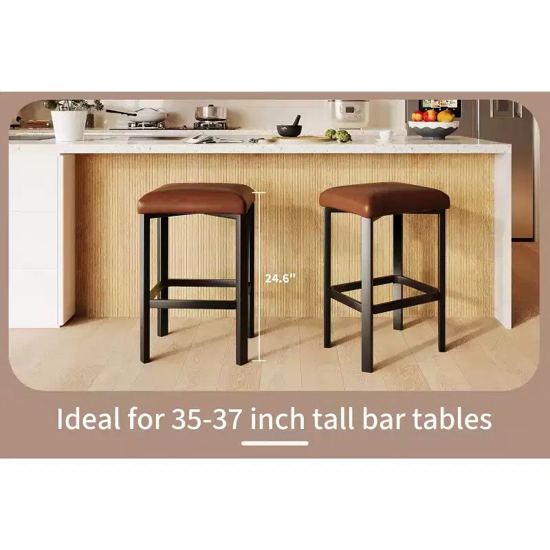 Lot de 2 tabourets de bar Coolmee de 61 cm, chaises de cuisine en cuir PU avec 2 tabourets de bar rembourrés épais à hauteur de comptoir, base en métal robuste, assemblage facile