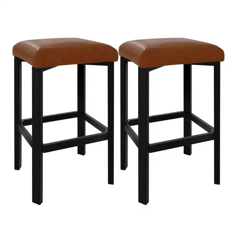 Lot de 2 tabourets de bar Coolmee de 61 cm, chaises de cuisine en cuir PU avec 2 tabourets de bar rembourrés épais à hauteur de comptoir, base en métal robuste, assemblage facile