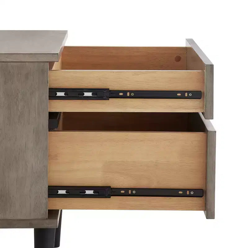 Table de chevet Sutro Mid-Century Modern avec 2 tiroirs et pieds noirs - Gris/Noir - iNSPIRE Q