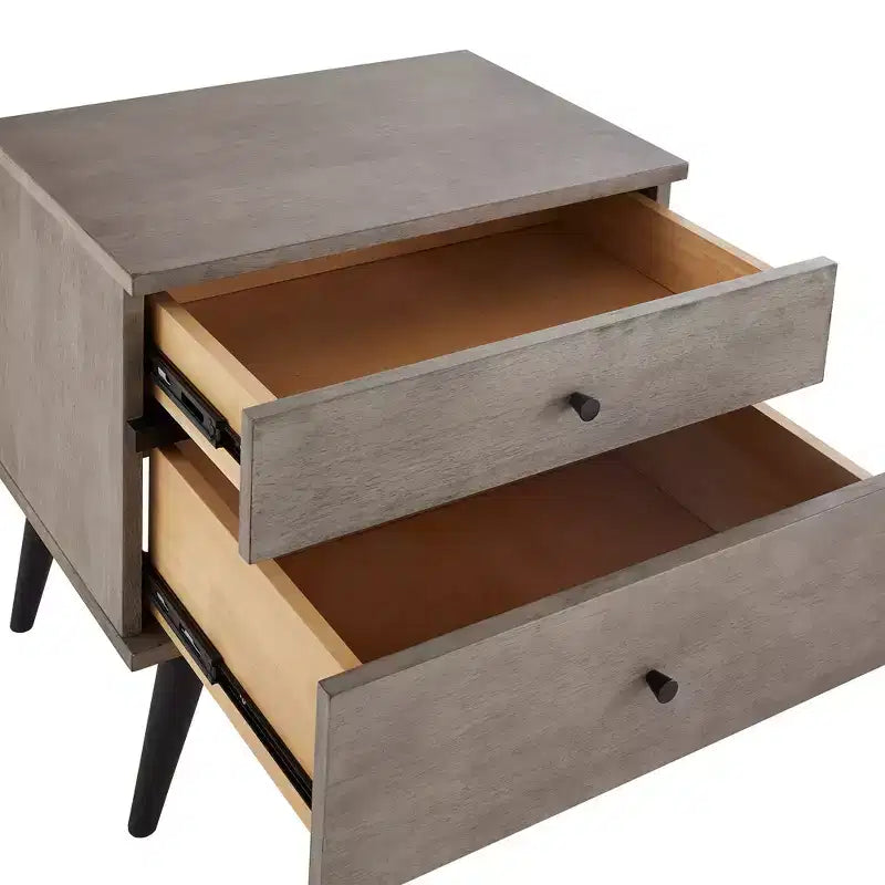 Table de chevet Sutro Mid-Century Modern avec 2 tiroirs et pieds noirs - Gris/Noir - iNSPIRE Q