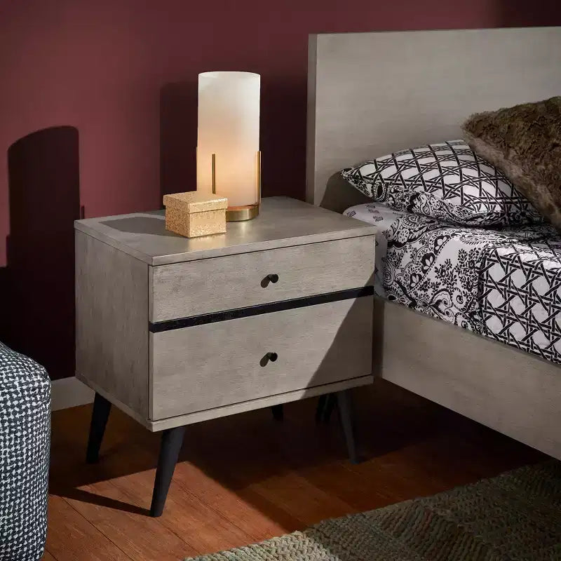 Table de chevet Sutro Mid-Century Modern avec 2 tiroirs et pieds noirs - Gris/Noir - iNSPIRE Q