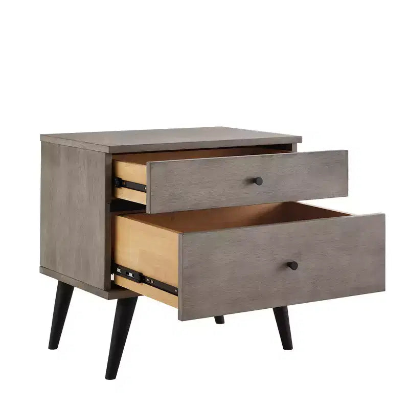 Table de chevet Sutro Mid-Century Modern avec 2 tiroirs et pieds noirs - Gris/Noir - iNSPIRE Q