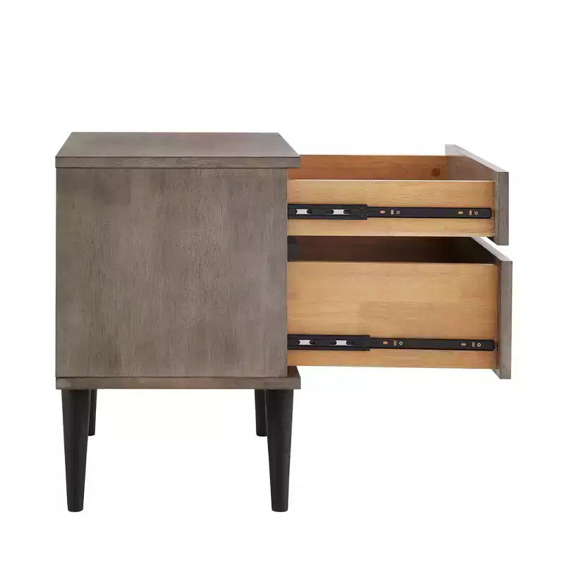 Table de chevet Sutro Mid-Century Modern avec 2 tiroirs et pieds noirs - Gris/Noir - iNSPIRE Q