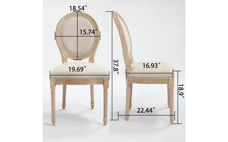 Lot de 2 chaises de salle à manger rembourrées, assise en tissu de lin de style français, chaises d'appoint pour cuisine ou salle à manger