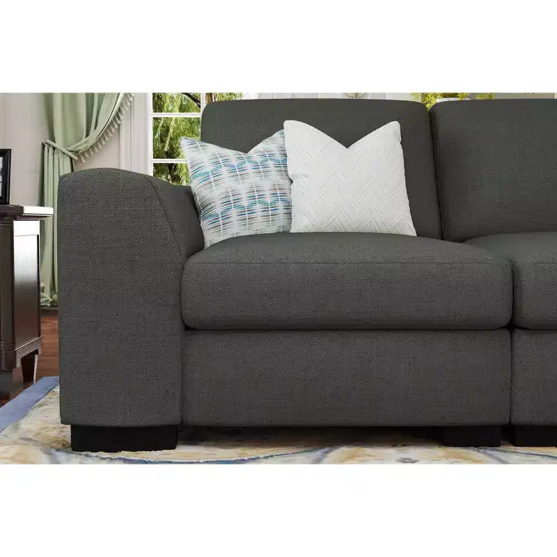 Canapé d'angle modulable moderne en tissu GDFStudio Beulah 130 avec pouf de rangement
