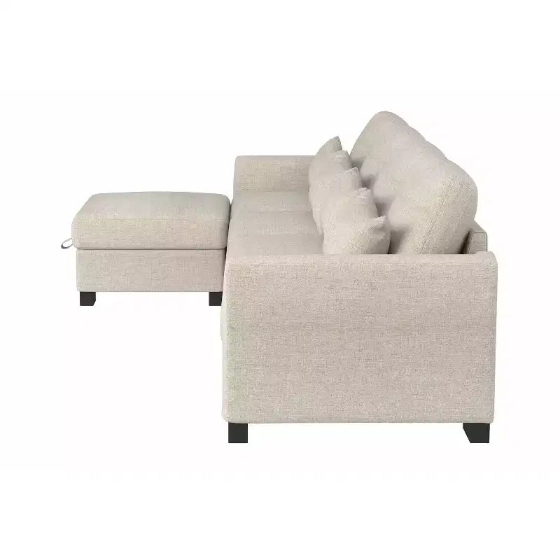 Canapé d'angle modulable moderne en tissu GDFStudio Beulah 130 avec pouf de rangement