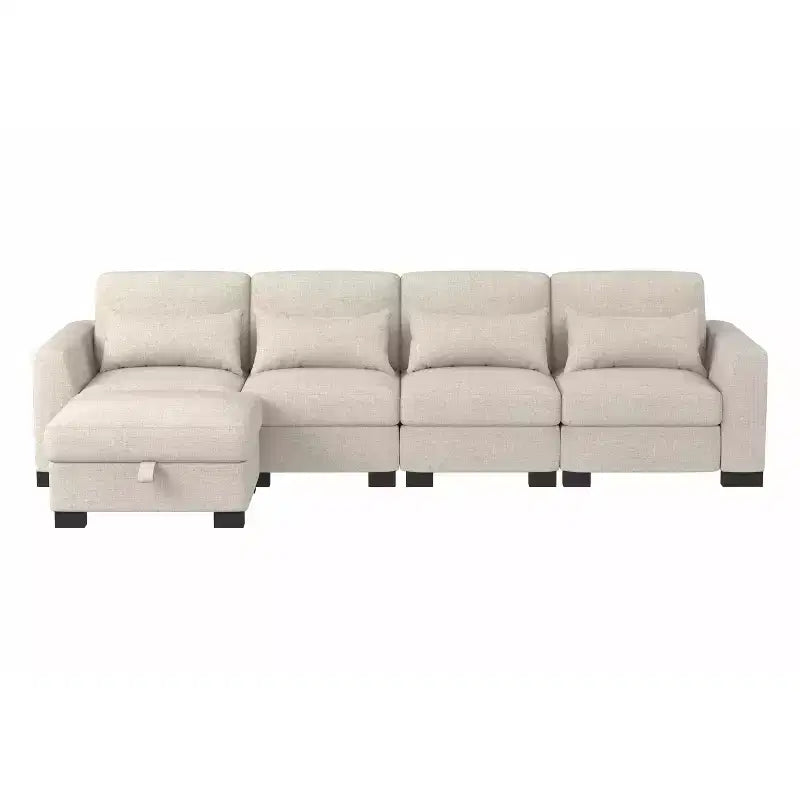 Canapé d'angle modulable moderne en tissu GDFStudio Beulah 130 avec pouf de rangement