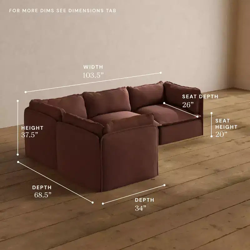 Canapé d'angle modulable lavable 4 places Anabei | Assise Memorix+ et coussin Contour