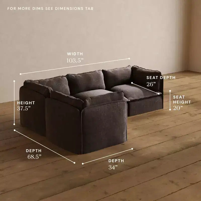 Canapé d'angle modulable lavable 4 places Anabei | Assise Memorix+ et coussin Contour