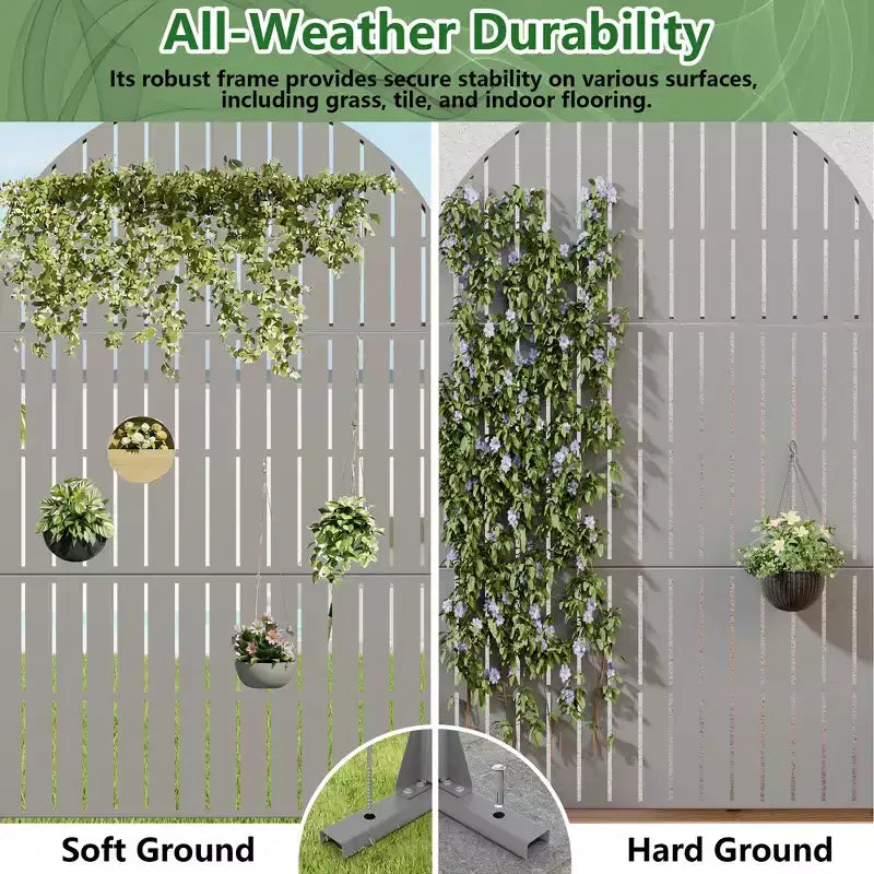 Panneaux de clôture autoportants Dovelina 72H x 47W en métal arqué pour extérieur, gris clair/marron, pour jardin, patio, terrasse, cour