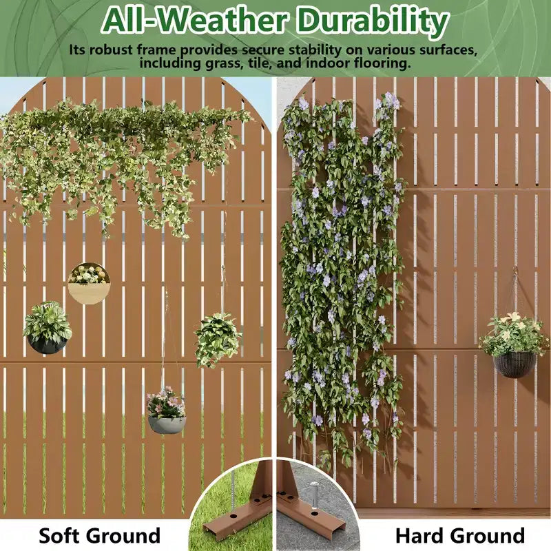 Panneaux de clôture autoportants Dovelina 72H x 47W en métal arqué pour extérieur, gris clair/marron, pour jardin, patio, terrasse, cour