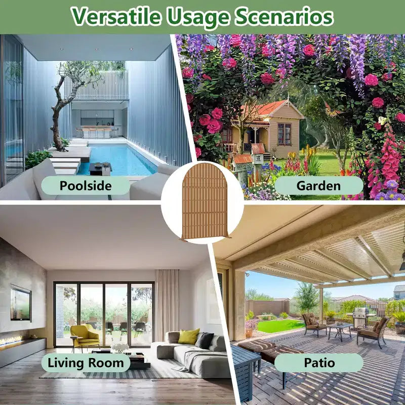 Panneaux de clôture autoportants Dovelina 72H x 47W en métal arqué pour extérieur, gris clair/marron, pour jardin, patio, terrasse, cour