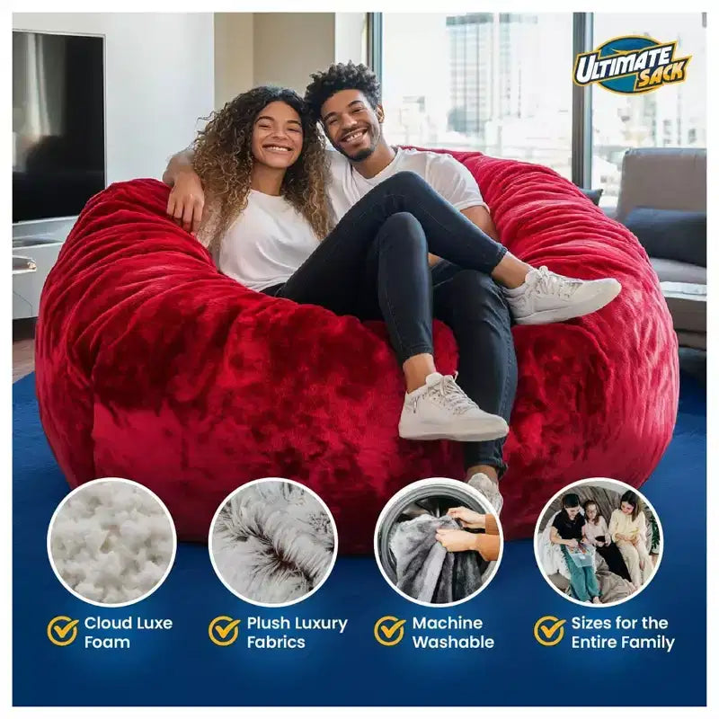Pouf géant Ultimate Sack de 152 cm en mousse, recouvert de fausse fourrure, avec repose-pieds, couleur marine