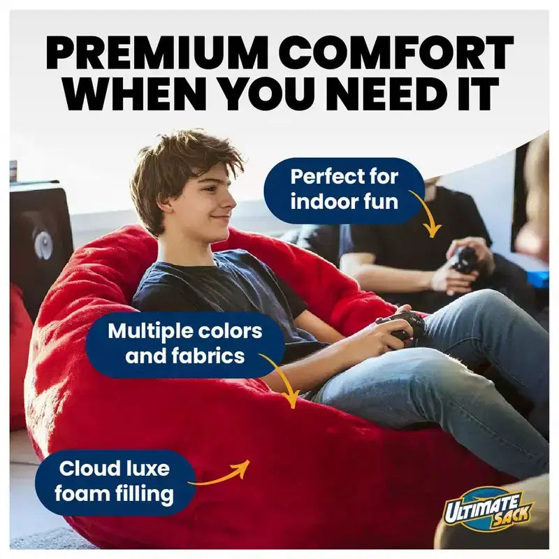 Fauteuil Poire et Repose-Pieds Géants Ultimate Sack 6ft, Housse en Fourrure de Chameau