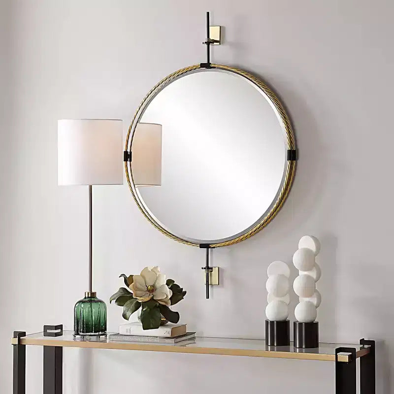 Miroir mural rond Uttermost Guardrail en laiton antique 31 x 47 3/4