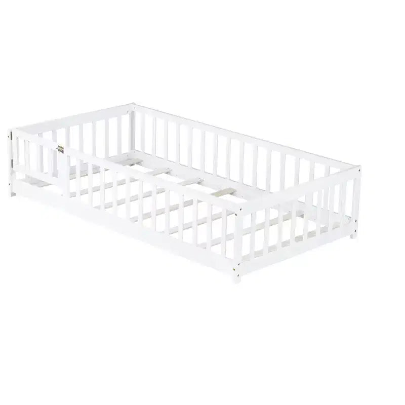 Lit de plancher double Luxystar avec clôture et porte pour chambre d'enfant