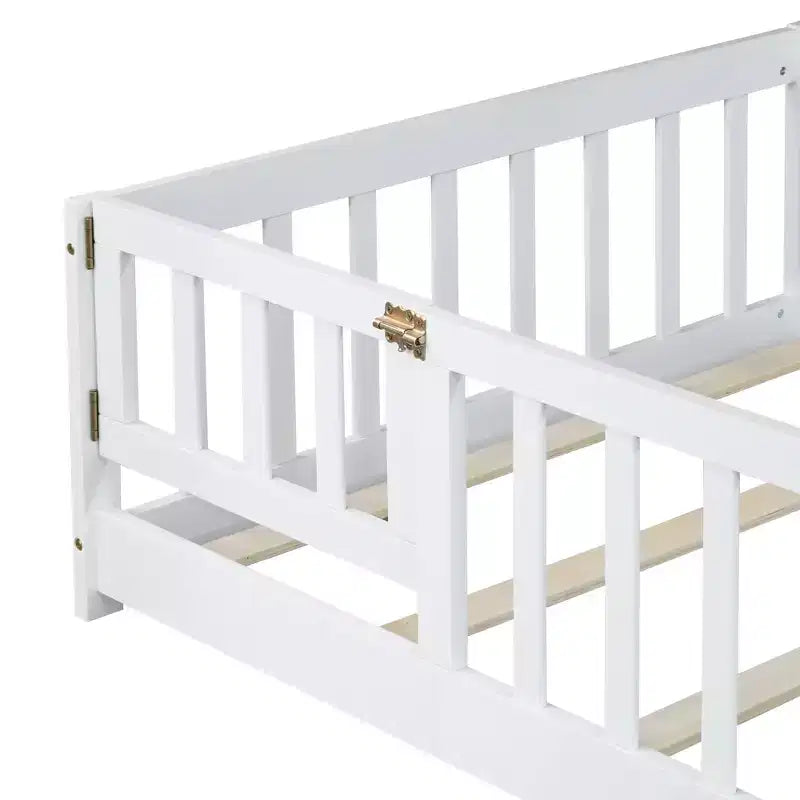 Lit de plancher double Luxystar avec clôture et porte pour chambre d'enfant